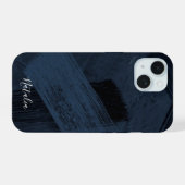 Abstract patroon van blauwe verfstreken iPhone 15 case (Achterkant horizontaal)