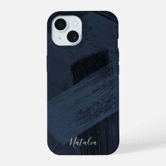 Abstract patroon van blauwe verfstreken iPhone 15 case (Achterkant)