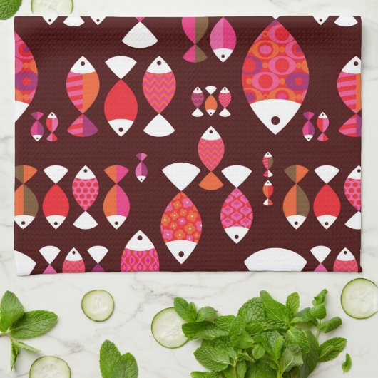 Abstract patroon van de retrovis onderwater theedoek (Gevouwen)