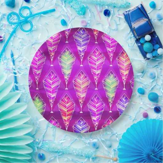 Abstract patroon van kleurrijke veren in Paars roz Papieren Bordje (Feest)