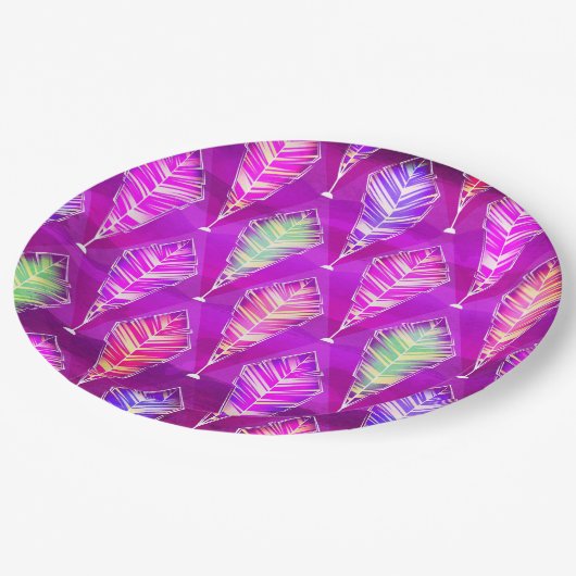 Abstract patroon van kleurrijke veren in Paars roz Papieren Bordje (Gekanteld)