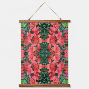 Abstract patroon van oranje lelies hangend wandkleed