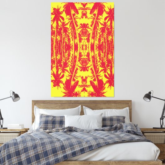 Abstract patroon van palmbomen in rood en geel canvas afdruk (Insitu (Slaapkamer))