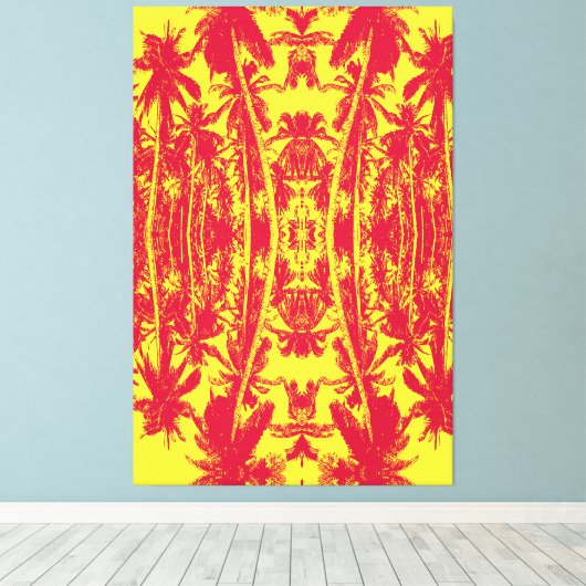Abstract patroon van palmbomen in rood en geel canvas afdruk (Insitu (Houten vloer))