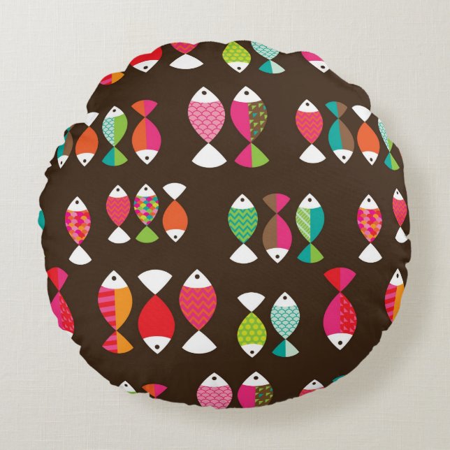 Abstract patroon van retrovis onder water 2 rond kussen (Voorkant)