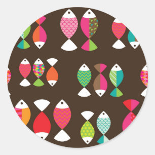 Abstract patroon van retrovis onder water 2 ronde sticker