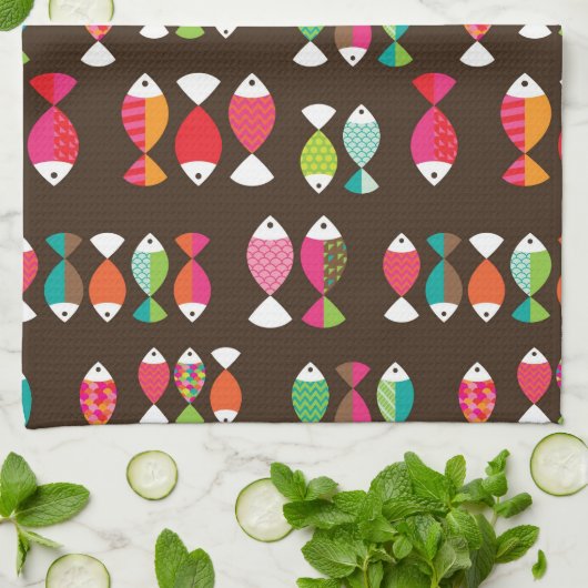 Abstract patroon van retrovis onder water 2 theedoek (Gevouwen)