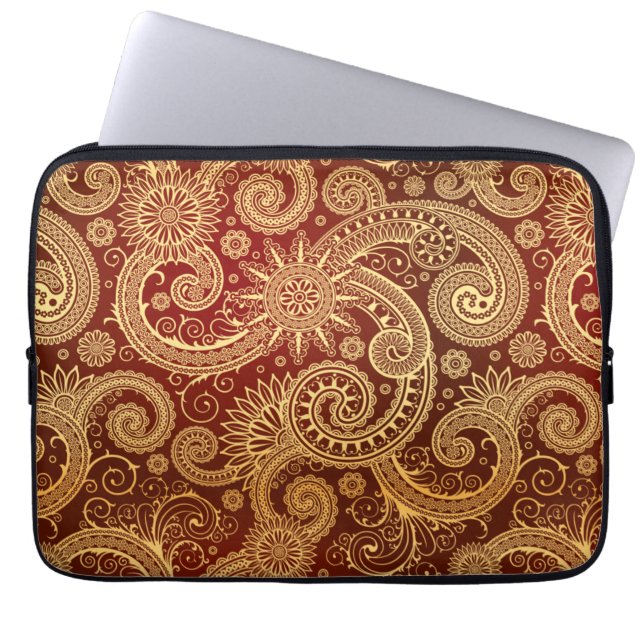 Abstract patroon van rode en goudflens laptop sleeve (Voorkant)