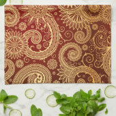 Abstract patroon van rode en goudflens theedoek (Gevouwen)