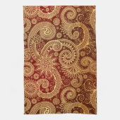 Abstract patroon van rode en goudflens theedoek (Verticaal)