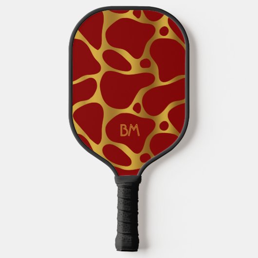 Abstract patroon van rode en goudgiraf pickleball paddle (Achterkant)
