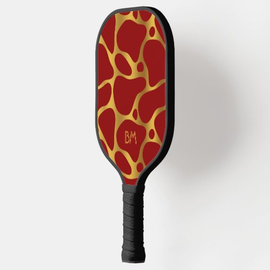 Abstract patroon van rode en goudgiraf pickleball paddle (Links)