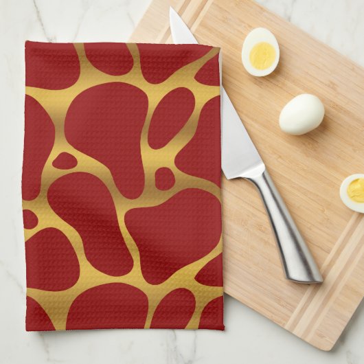Abstract patroon van rode en goudgiraf theedoek (Quarter Fold)