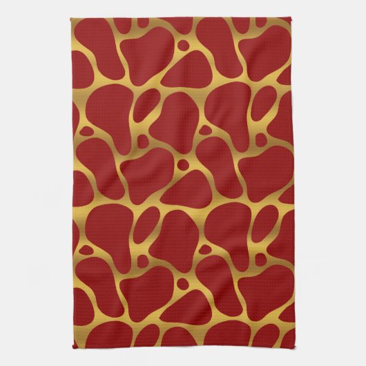Abstract patroon van rode en goudgiraf theedoek (Verticaal)