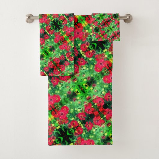 Abstract patroon van rode zinnia Flowers Bad Handdoek (Insitu)
