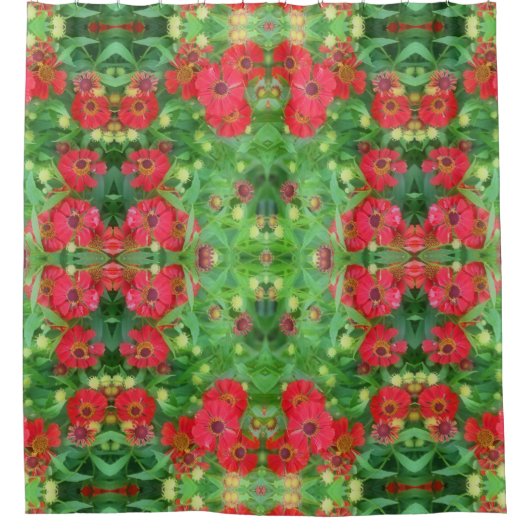 Abstract patroon van rode zinnia Flowers Douchegordijn (Voorkant)