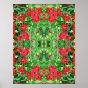 Abstract patroon van rode zinnia Flowers Poster