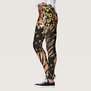 Abstract patroon van roos met luipaard in zwart leggings