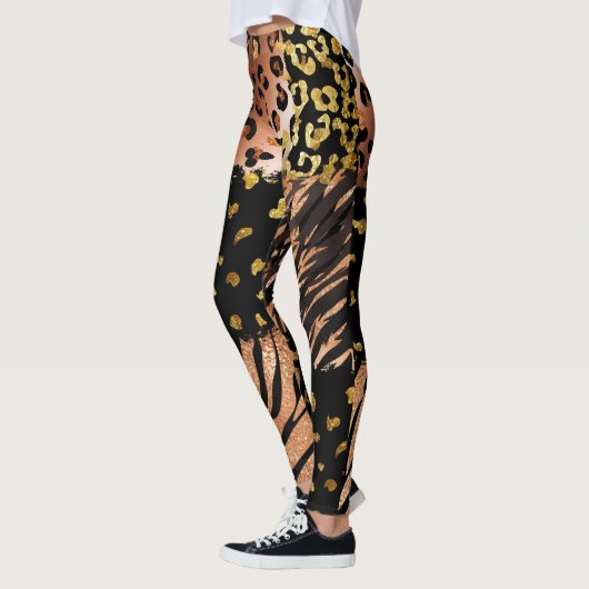 Abstract patroon van roos met luipaard in zwart leggings (Links)