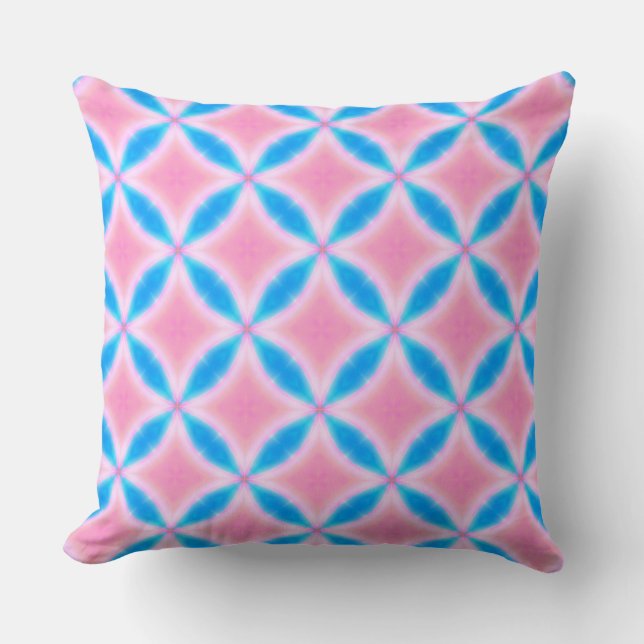 Abstract patroon van roze en blauwe vierkantjes kussen (Voorkant)