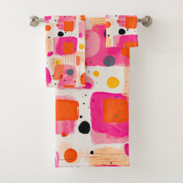 Abstract patroon van roze kleurblokken Mid Century Bad Handdoek