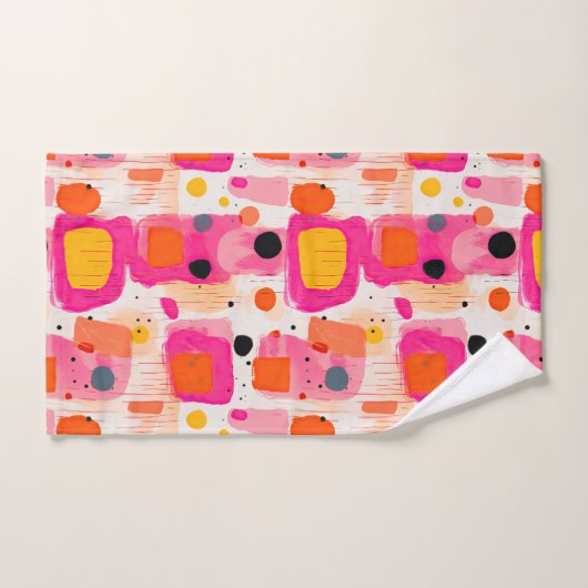 Abstract patroon van roze kleurblokken Mid Century Bad Handdoek (Handdoek)