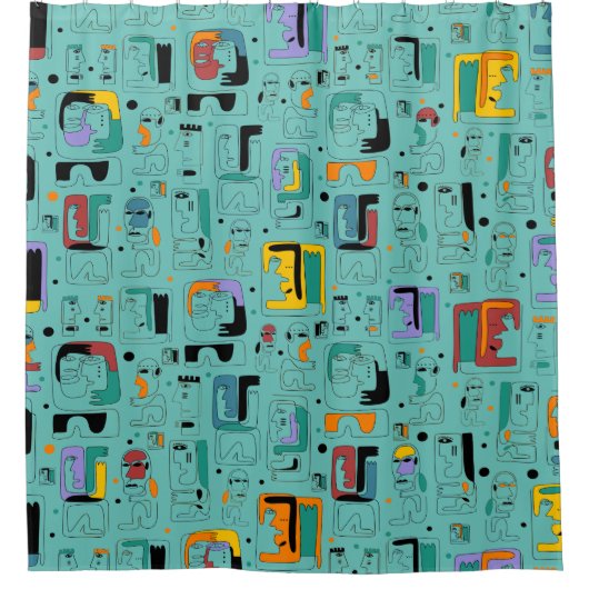 Abstract patroon van stammaya oeroude gezichten 1 douchegordijn (Voorkant)