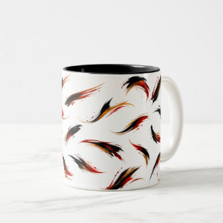 Abstract patroon van vurige penseelstreken tweekleurige koffiemok