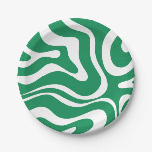 Abstract patroon voor groene en witte vloeistofcir papieren bordje