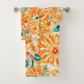 Abstract Patroon Zonnig Sinaasappel Douchegordijn Bad Handdoek (Insitu)