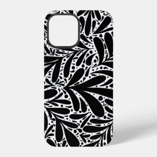Abstract patroon zwarte en witte bladeren iPhone 12 hoesje