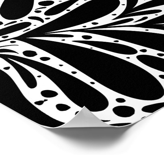 Abstract patroon zwarte en witte bladeren poster (Hoek)