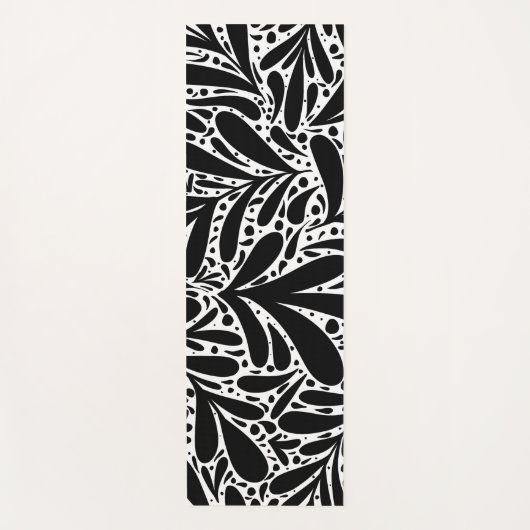 Abstract patroon zwarte en witte bladeren yogamat (Voorkant)
