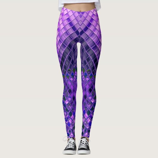 Abstract Patroonblauw en Paarse Ombre Leggings (Voorkant)