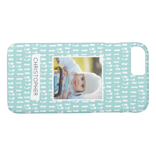 Abstract Patroonblauw Upload uw fotonaam Case-Mate iPhone Case (Achterkant (Horizontaal))