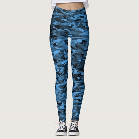 Abstract patroonblauw zwart leggings (Voorkant)