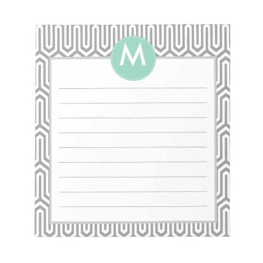 Abstract Patroonmonogram Initiaal in Mint Grey Notitieblok (Voorkant)