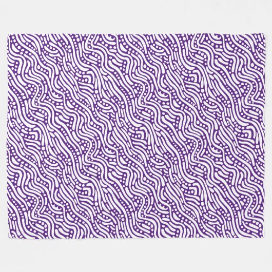 Abstract Pattern 110523 - White on Royal Paars Fleece Deken (Voorkant (Horizontaal))