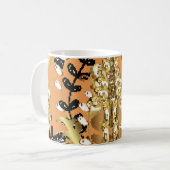 abstract pattern on orange yellow background with  koffiemok (Voorkant links)