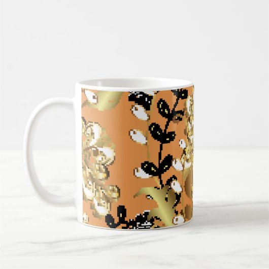 abstract pattern on orange yellow background with  koffiemok (Links)