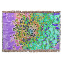Abstract Pauw Chrysanthemum Gebreide Deken