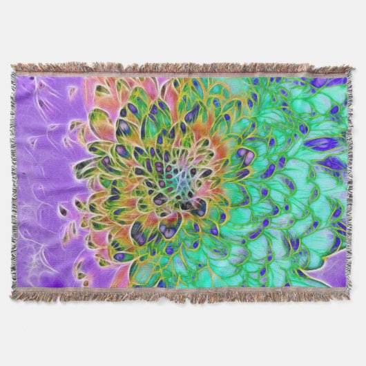 Abstract Pauw Chrysanthemum Gebreide Deken (Voorkant)