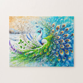 Abstract Pauw in de Lente met Sneeuw en Bloem Legpuzzel