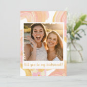 Abstract Peach Yellow Photo Bridesmaid Voorstel Kaart (Staand voorkant)