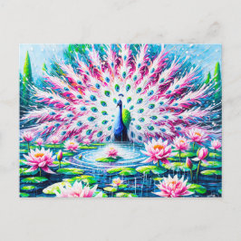Abstract Peacock by the Pond with Water Lilies Briefkaart