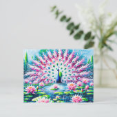 Abstract Peacock by the Pond with Water Lilies Briefkaart (Staand voorkant)