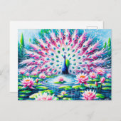 Abstract Peacock by the Pond with Water Lilies Briefkaart (Voorkant / Achterkant)