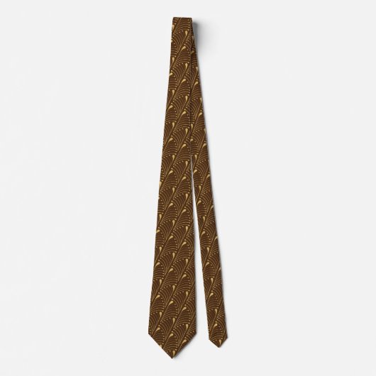 Abstract Peacock Feather Gold Vector Pattern Brown Stropdas (Voorkant)