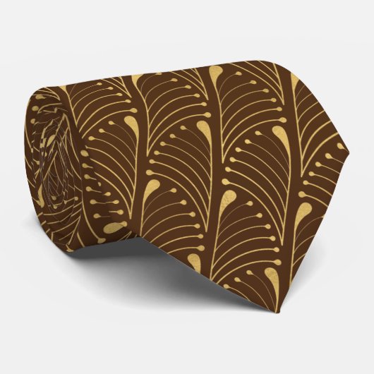 Abstract Peacock Feather Gold Vector Pattern Brown Stropdas (Opgerold)