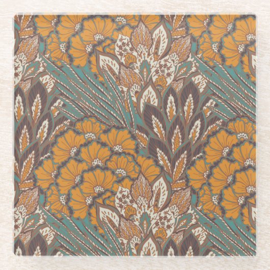 Abstract Peacock Feather Pattern Glazen Onderzetter (Voorkant)